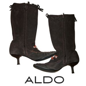 Aldo Suede Brown Moccasin Style Heel Boots